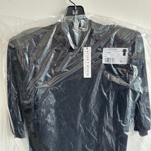 Alice + Olivia Inka Strong Shoulder Dress COLOR: BLACK SIZE: 12 L XL New - Picture 7 of 7